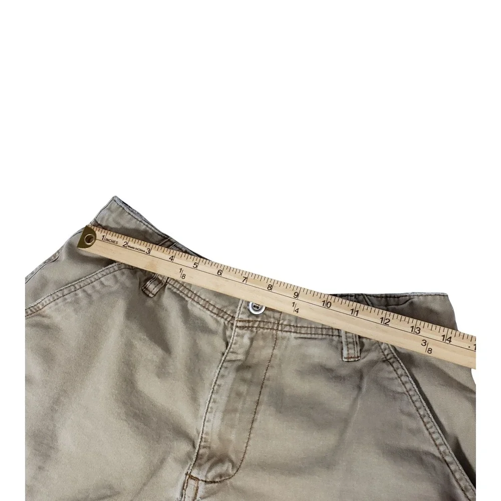 Pluggo Mens Khaki Tan Y2k Cargo Shorts Size 30 Distressed Raw Hem Cotton Utility